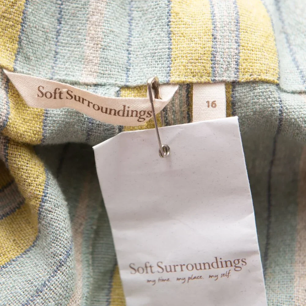 Soft Surroundings Caldera Stripe Pants Linen Blend Cropped Aqua Blue Size 16 - Picture 4 of 6